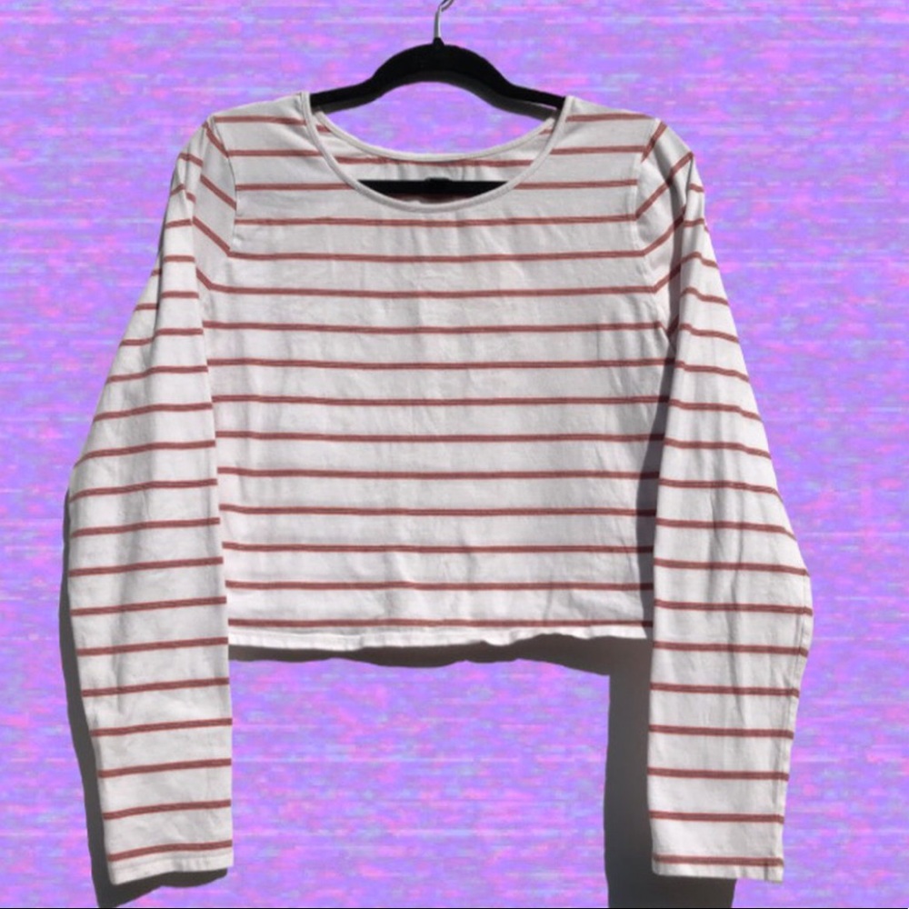 Cropped Striped Long Sleeve T-Shirt